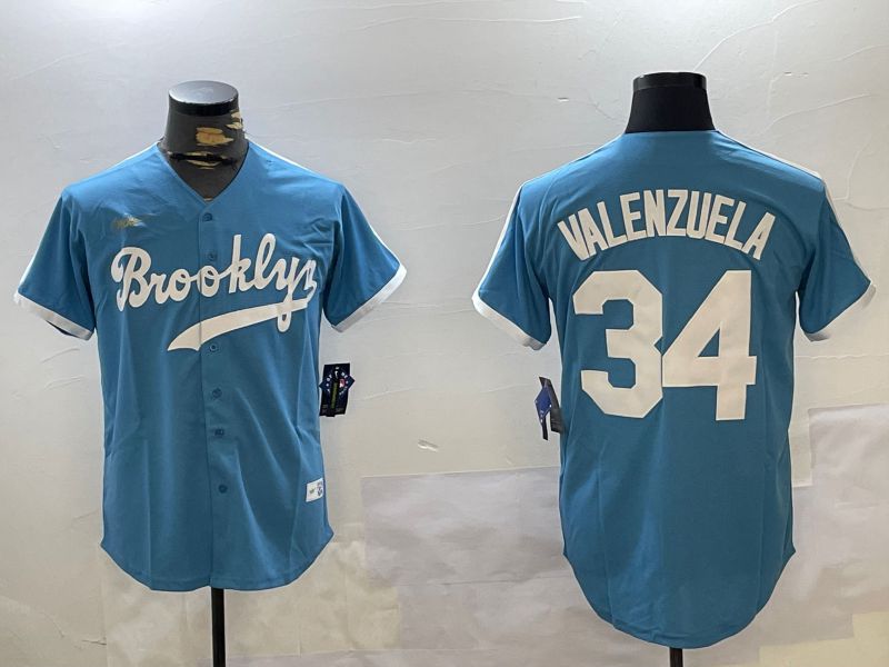 Men Los Angeles Dodgers #34 Valenzuela Light Blue Game 2024 Nike MLB Jersey style 1029->los angeles dodgers->MLB Jersey